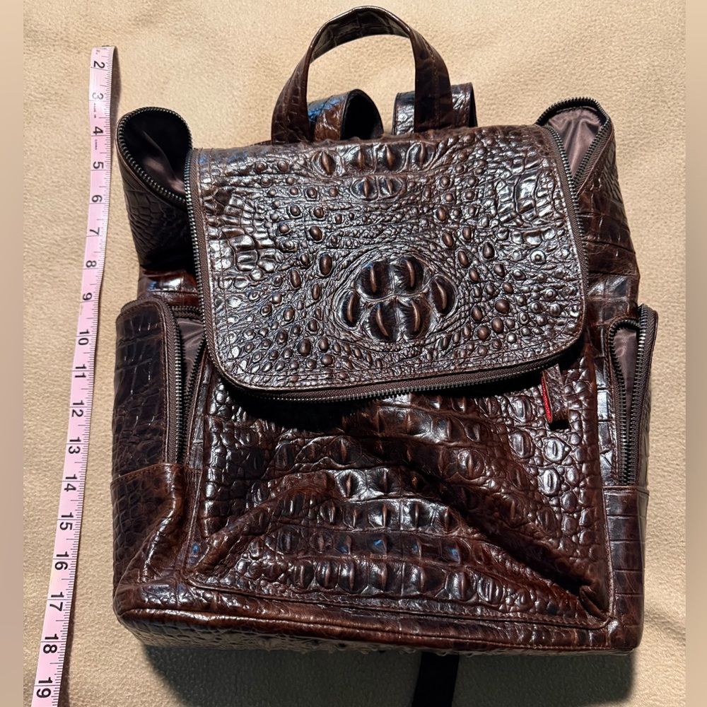 Brown Crocodile-Embossed Men's Backpack